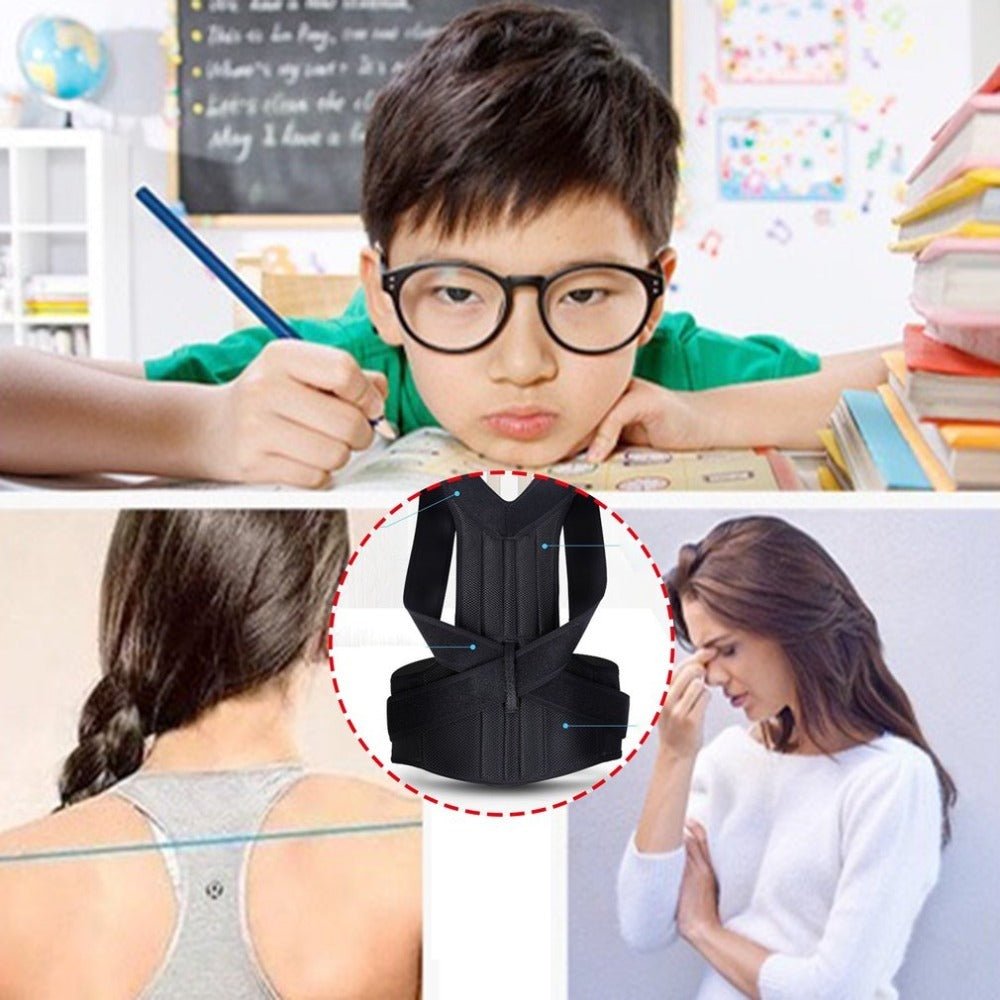 Person wearing posture support brace for straightening shoulders