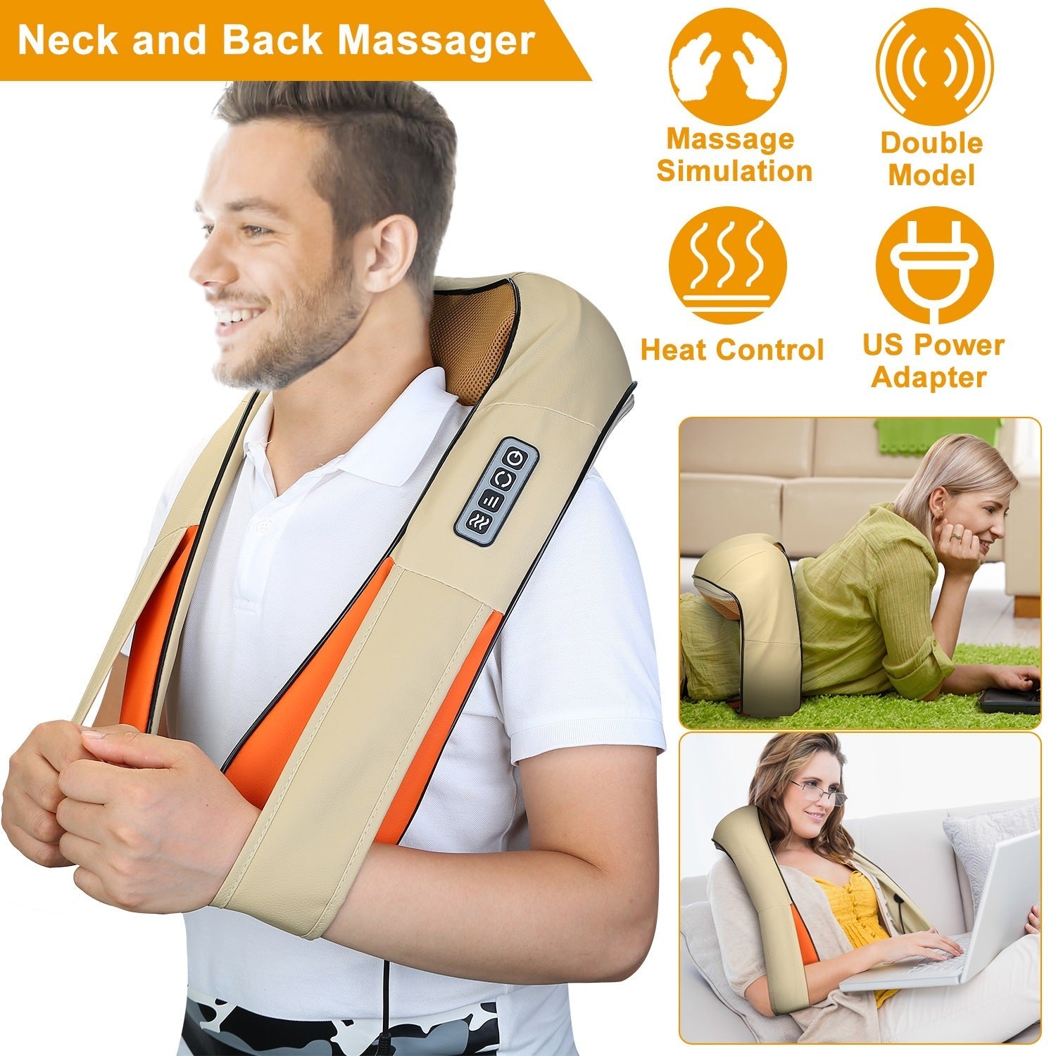 Electric neck and shoulder massager with heat for 3D shiatsu pain relief