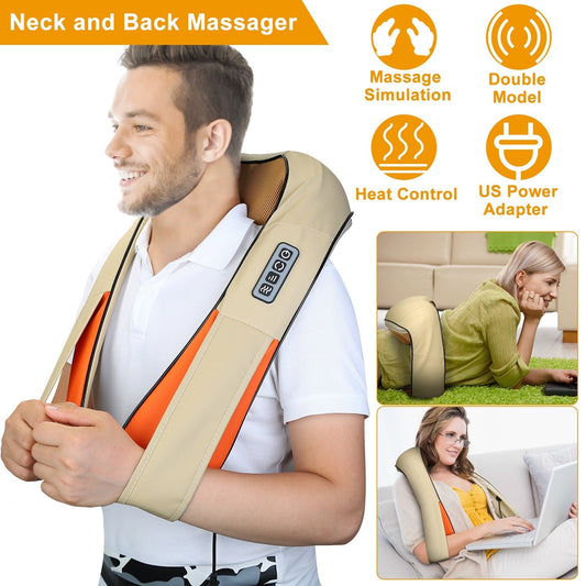Electric neck and shoulder massager with heat for 3D shiatsu pain relief